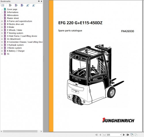 Jungheinrich Forklift EFG 220 G+E115 450DZ Spare Parts Manual FN426930 1