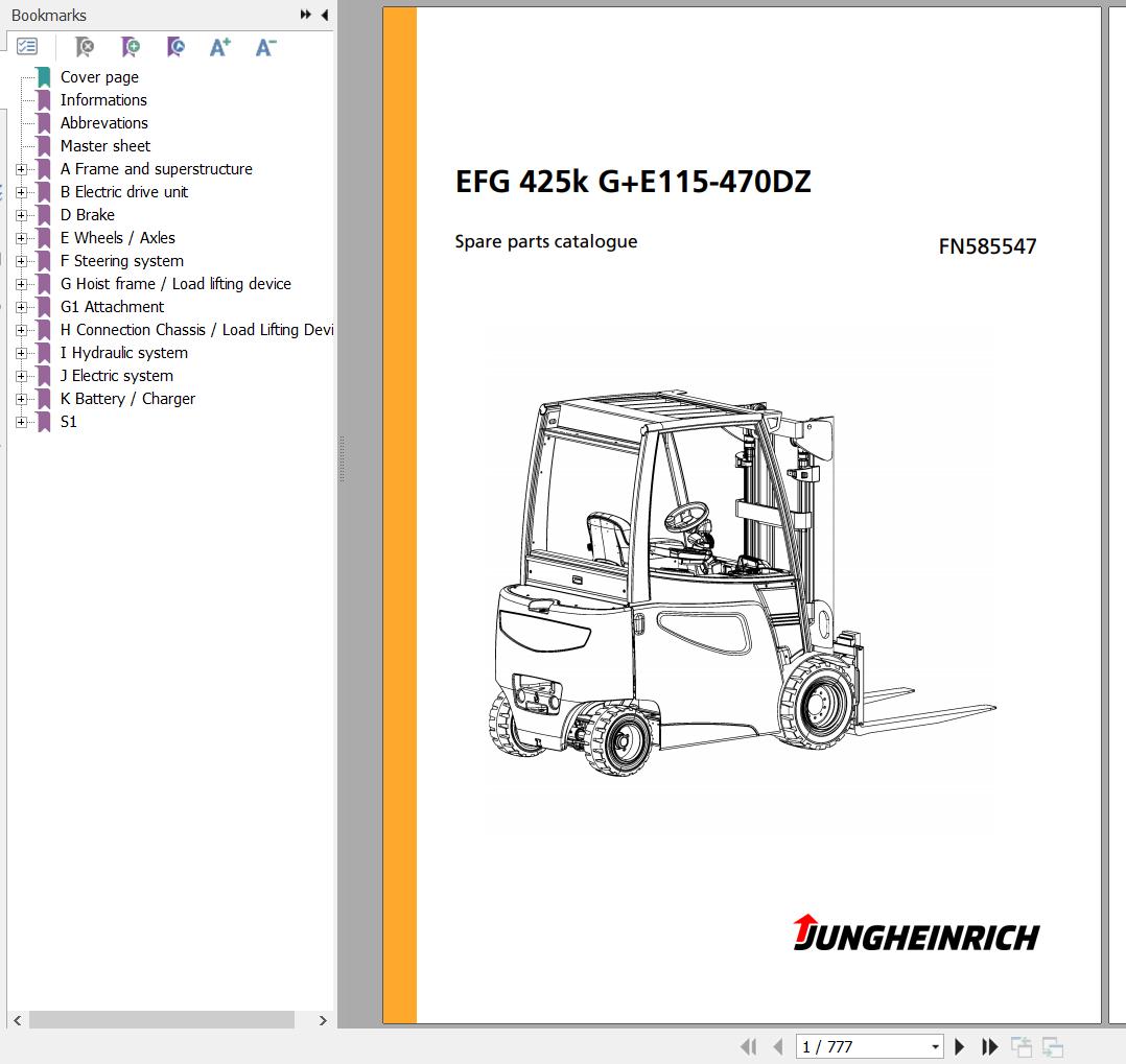 Jungheinrich Forklift EFG 425k G+E115470DZ Spare Parts Manual FN585547