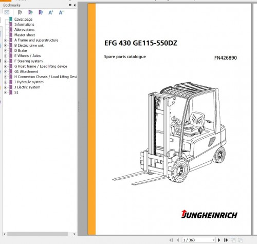 Jungheinrich Forklift EFG 430 GE115 550DZ Spare Parts Manual FN426890 1