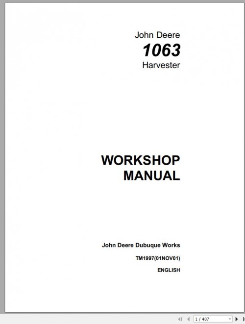 John Deere Harvester 1063 Workshop Manual TM1997 1