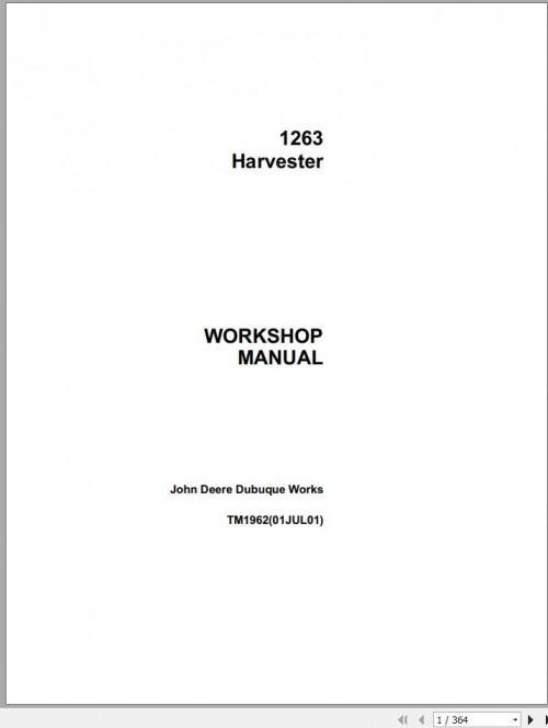 John Deere Harvester 1263 Workshop Manual TM1962 1