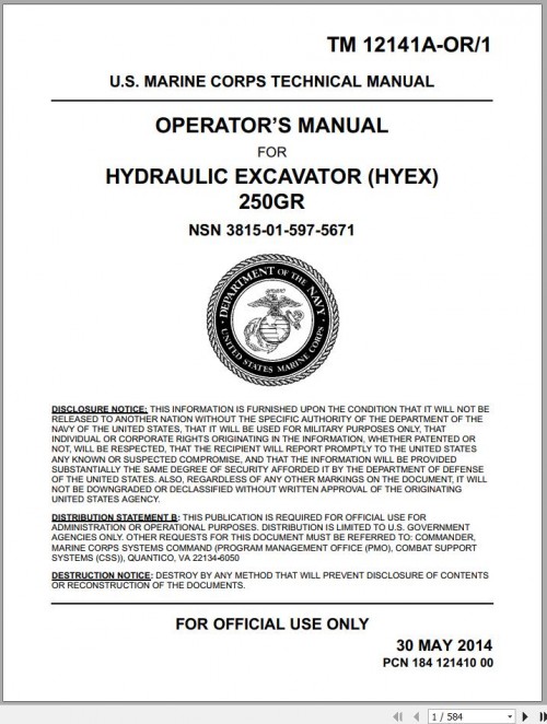 John Deere Hydraulic Excavator HYEX 250GR Operator Manual TM12141AOR1 2014 1