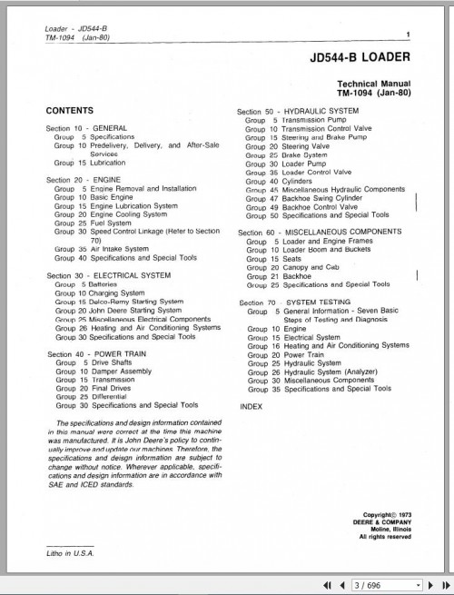 John Deere Loaders JD544B Technical Manual TM1094 2