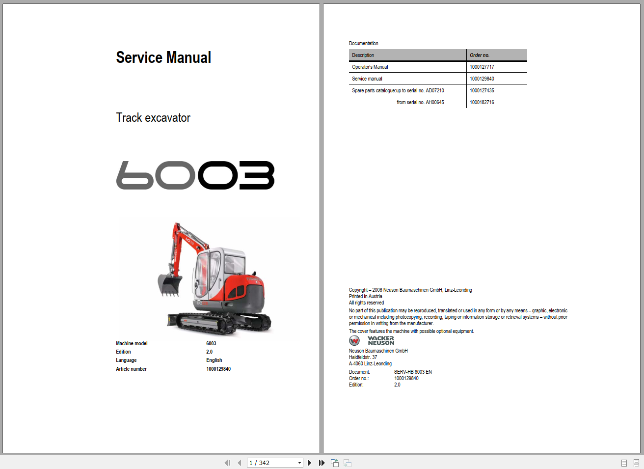 Wacker Neuson EZ38 Crawler excavator SPARE PARTS LIST Manual - PDF DOWNLOAD  by www.heydownloads.com - Issuu