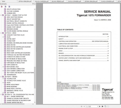 Tigercat Forwarder 1065 1075 (10650101 10750300) Operator & Service Manual 3