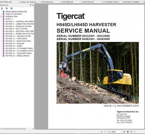 Tigercat Harvester H845D LH845D (84532501 84583000) Operator's & Service Manual 1