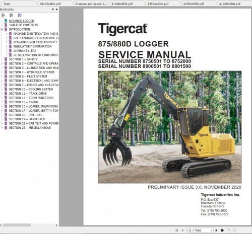 Tigercat Logger 875 (8750101 8752000) Operator & Service Manual 1
