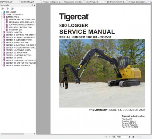 Tigercat Logger 890 (8900101 8900500) Operator & Service Manual 1