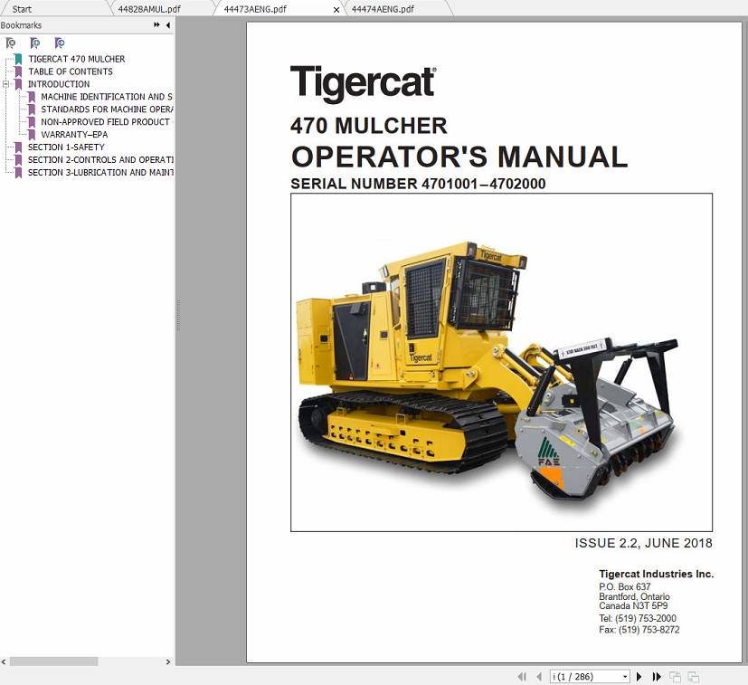 Tigercat Mulcher Operator And Service Manual