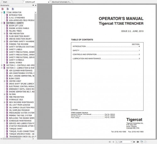 Tigercat Trencher T726E (726T0101 726T0500) Operator Manual 1