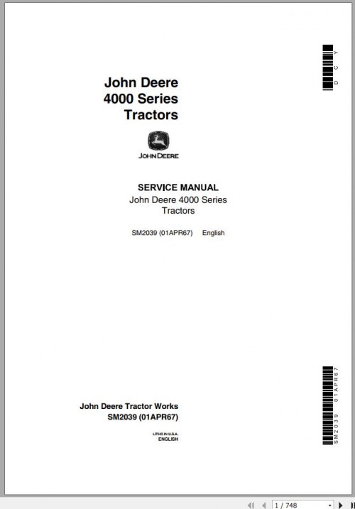 John Deere Tractors 4000 Series Service Manual SM2039 1