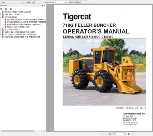 Tigercat 718G Feller Buncher Operator Service & Repair Manual 2