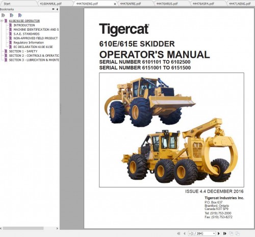 Tigercat Skidder 610E 615E Operator's Manual & Service Manual 2