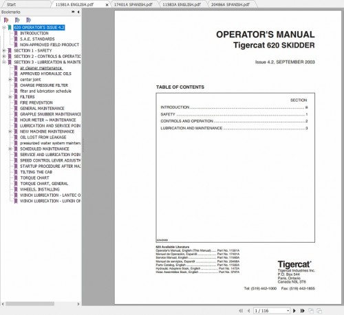 Tigercat Skidder 620 (6200111 6200499) Operator & Service Manual 1