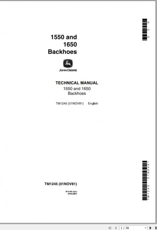 John Deere Backhoes 1550 1650 Technical Manual TM1245 1