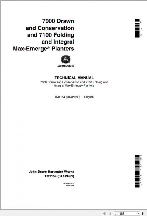 John Deere Drawn & Conservation 7000 7100 Technical Manual TM1154 1
