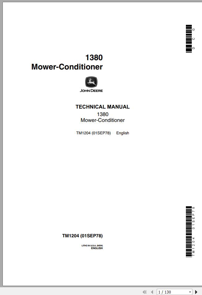 John Deere Mower Conditioner 1380 Technical Manual TM1204 | Auto Repair ...