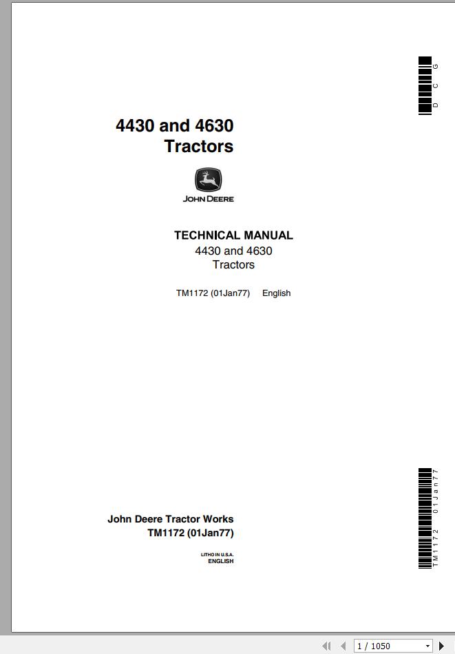 John Deere Tractors 4430 4630 Technical Manual TM1172 | Auto Repair ...