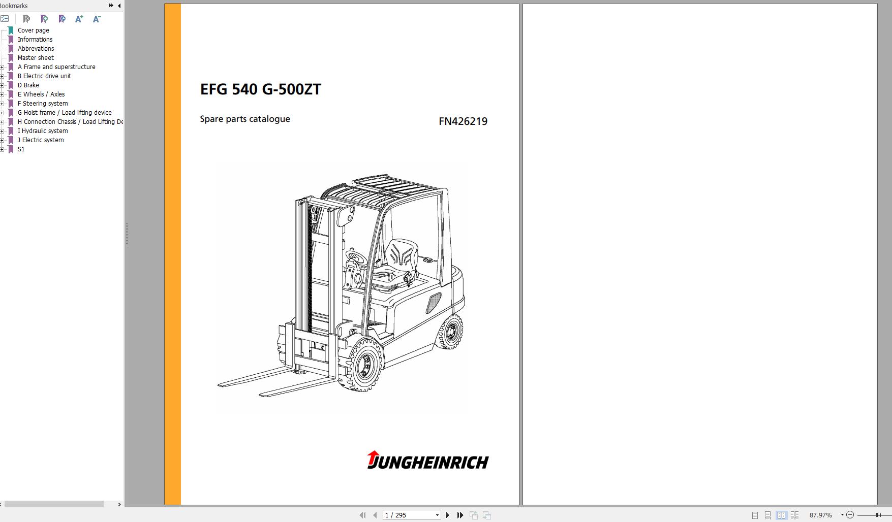 Jungheinrich Forklift EFG 540 G-500ZT Spare Parts Manual FN426219 ...