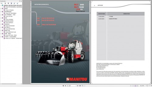 Manitou Telehandler MLT 840 MLT 1040 PS JD ST4 S1 Genuine Parts Catalogue 647541EN 09 (1)