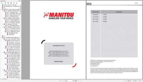 Manitou Telehandler MRT 3050 MRT 2470 MRT X 2470 MRT X 3050 PRIVILEGE PLUS Repair Manual 647625EN 01