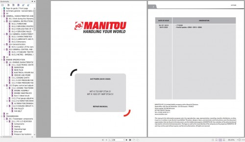 Manitou Telehandler MT X 733 95P ST3A S1 MT X 1033 ST 100P ST3A S1 Repair Manual 647792EN 01 (1)