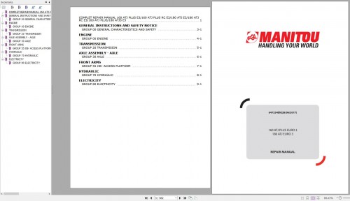 Manitou Work Platforms 160 ATJ PLUS EURO 3 180 ATJ EURO 3 Repair Manual 647254EN 06 (1)