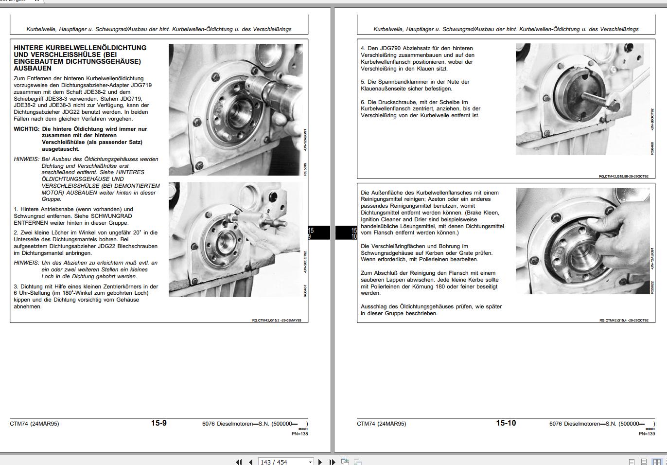 John Deere Diesel Engine 6076 Series 400 Technical Manual CTM74 DE ...