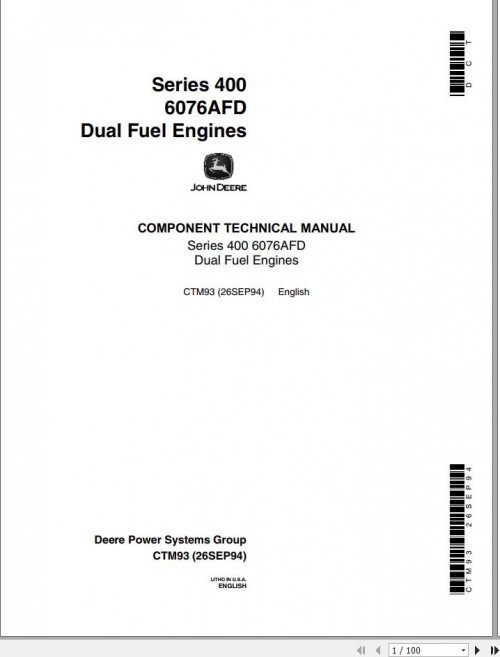 John Deere Engines Dual Fuel 6076AFD Series 400 Technical Manual CTM93 1