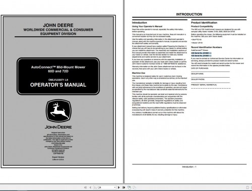 John Deere Autoconnect Mid Mount Mower 60D 72D SN 010001 Operator's Manual OMLVU23071 L9 1