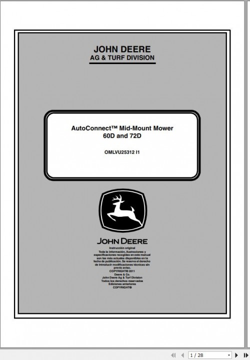 John Deere Autoconnect Mid Mount Mower 60D 72D SN 40001 Operator's Manual OMLVU25312 I1 2011 ES 1