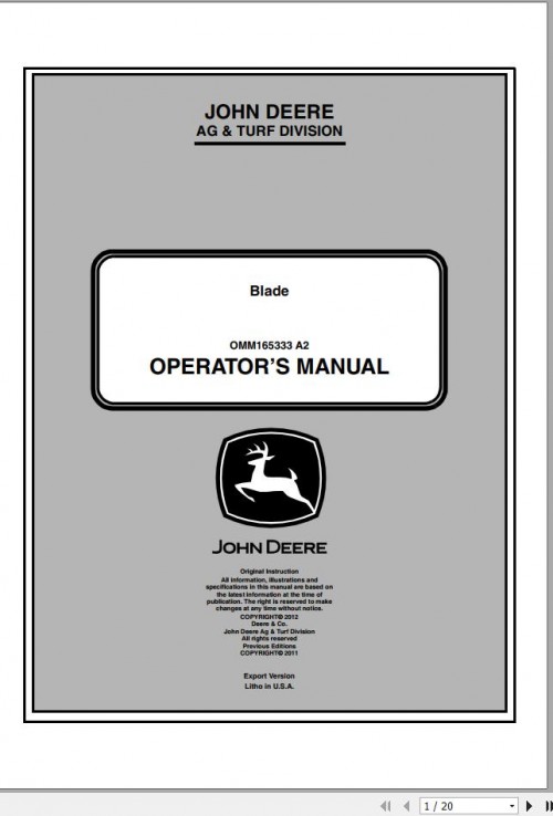John Deere Blade Operator's Manual OMM165333 A2 1