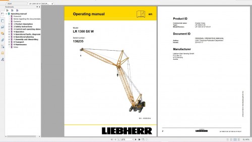 Liebherr Crawler Crane LR1300 300 ton 138235 Spare Parts Catalogue, Operating Manual Technical Infor
