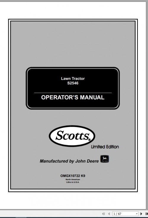 John Deere Lawn Tractor S2546 Operator's Manual OMGX10722 K9 1