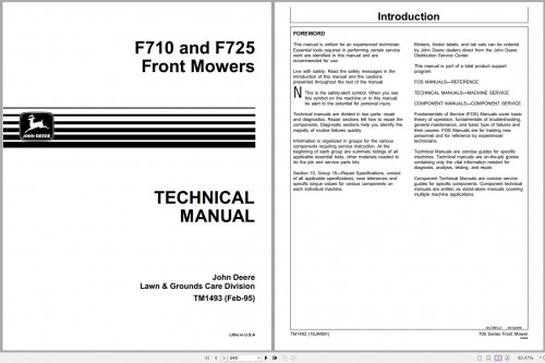 John Deere Front Mowers F710 F725 Technical Manual TM1493 1