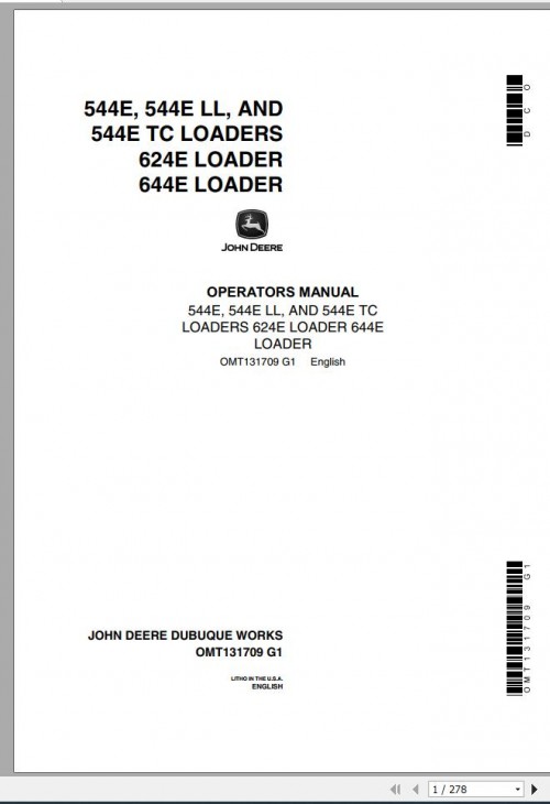 John Deere Loader 544E 644E Operator's Manual OMT131709 G1 1
