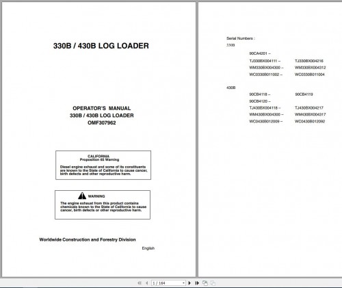John Deere Log Loader 330B 430B Operator's Manual OMF307962 1