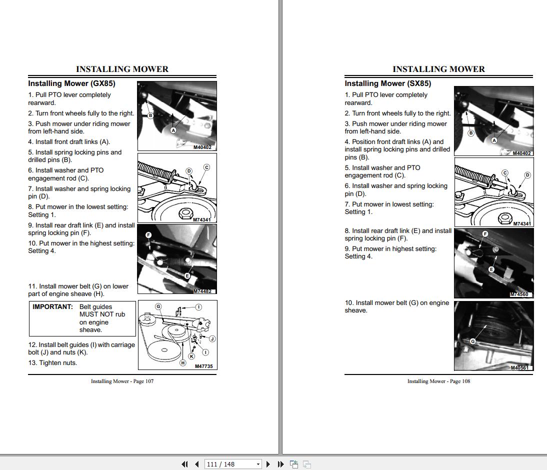 John Deere Riding Mowers Gx85 Sx85 Sn 085001 Operator's Manual 