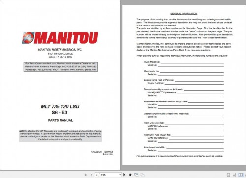 MANITOU TELESCOPIC MLT 735 120 LSU SERIES 4 E3 PARTS MANUALS 1
