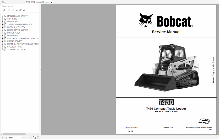 Bobcat S570 Skid Steer Loader Repair Workshop Service Manual Part Number # 6990681 
