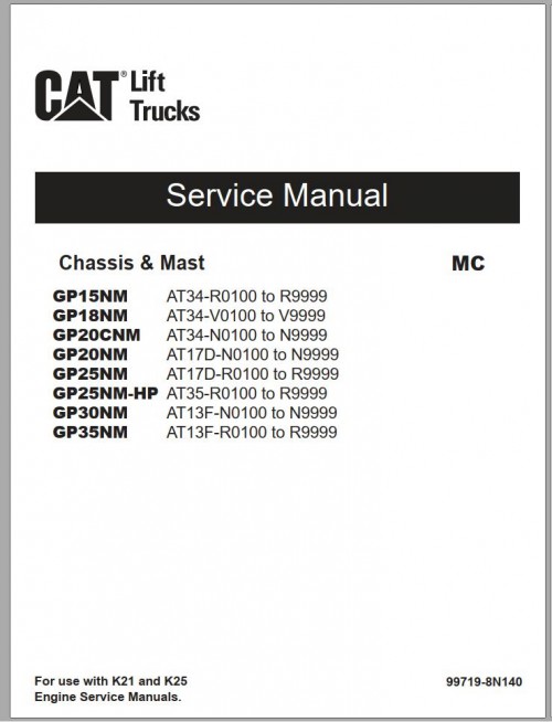 CAT Forklift GP15NM to GP35NM Schematic Operation & Maintenance Service Manual EN ES 2