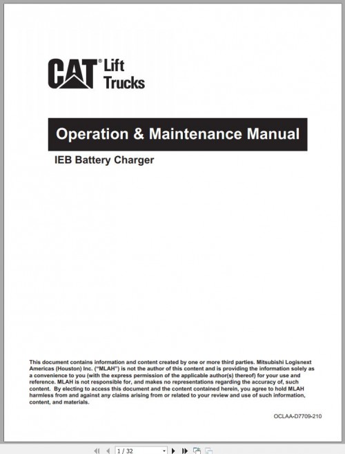 CAT Forklift IEB Battery Charger Operation & Maintenance Service Manual EN 1