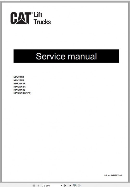 CAT Forklift NPV20N3 to NPF25N3S(1PT) Operation & Maintenance Service Manual EN PT ES 2