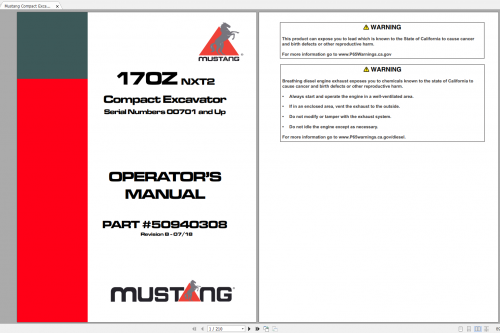 Mustang Heavy Equipment Excavator Updated 2022 PDF Operators Manual 1