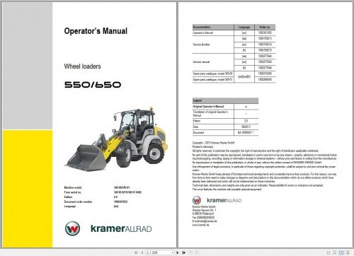 Wacker Neuson Kramer Allrad Wheel Loaders 650 Allrounder Operator's & Service Manual 2013 2