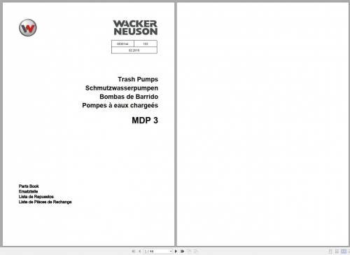 Wacker Neuson Dirt Water Pumps MDP3 Operator's & Parts Manual 2015 EN DE ES FR 1