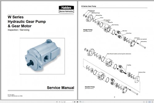 Haldex Barnes W Series Gear Pump & Gear Motor Service Manual 96101 1