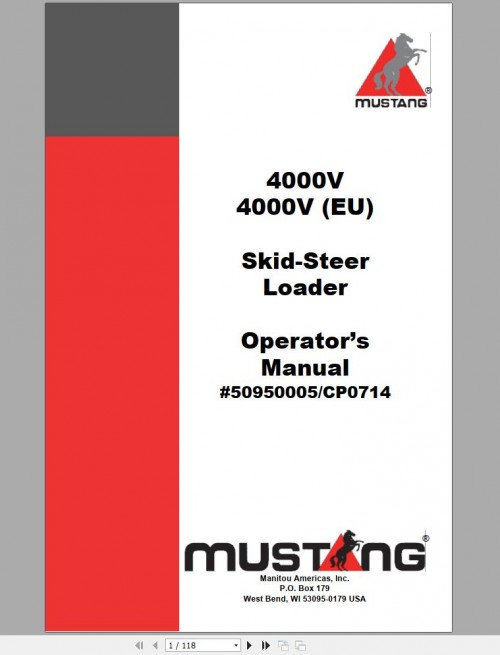 Mustang Skid Steer Loader 4000V, 4000V EU Operators Manual 50950005C (1)