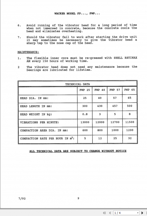 Wacker Neuso Internal Vibrators FWP Service Manual 1