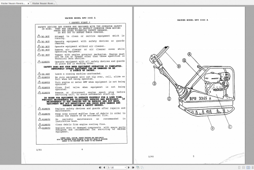 Wacker Neuson Reversible Vibratory Plates BPU3345A Operator's Manual & Spare Parts Catalog 1